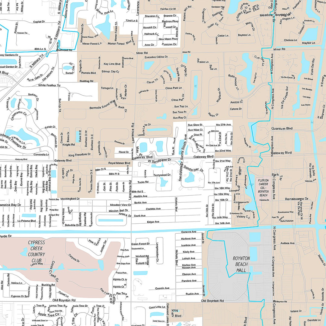 Premium Style Wall Map of Boynton Beach, FL
