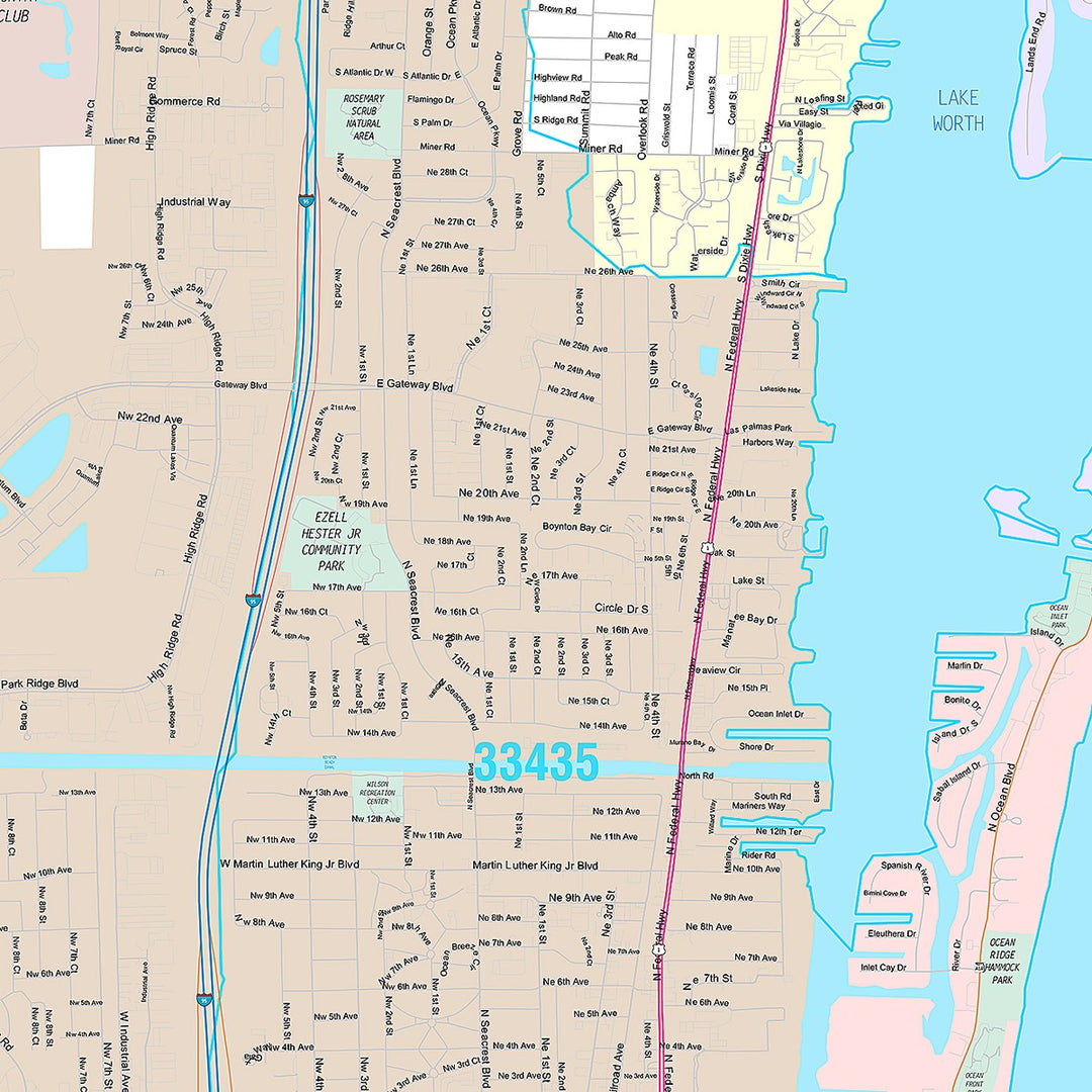 Premium Style Wall Map of Boynton Beach, FL