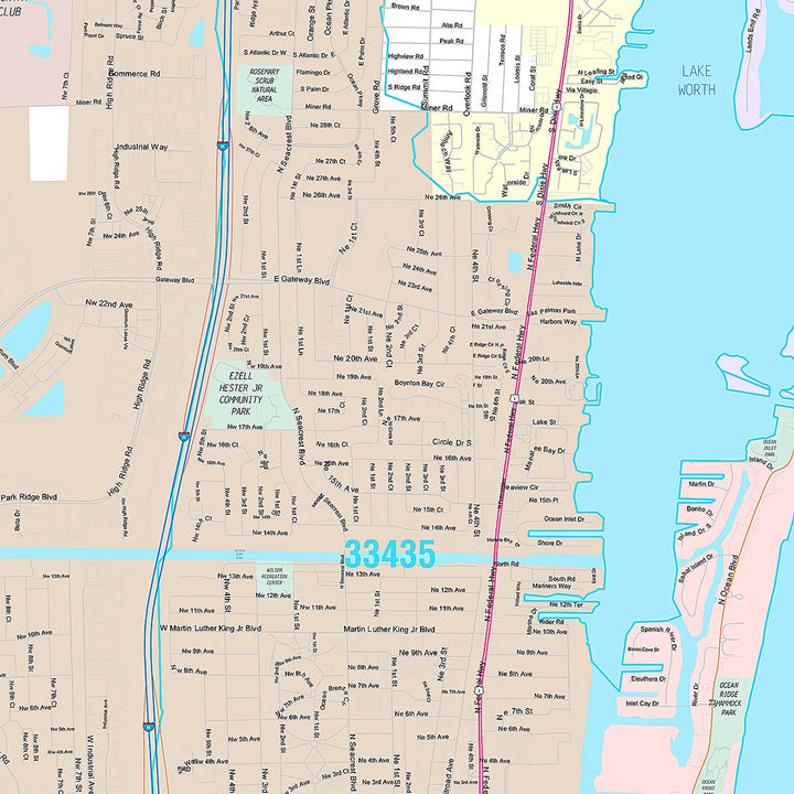 Premium Style Wall Map of Boynton Beach, FL