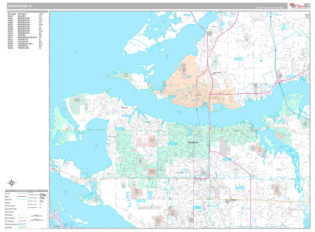Premium Style Wall Map of Bradenton, FL