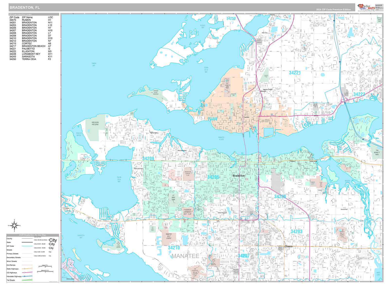 Premium Style Wall Map of Bradenton, FL