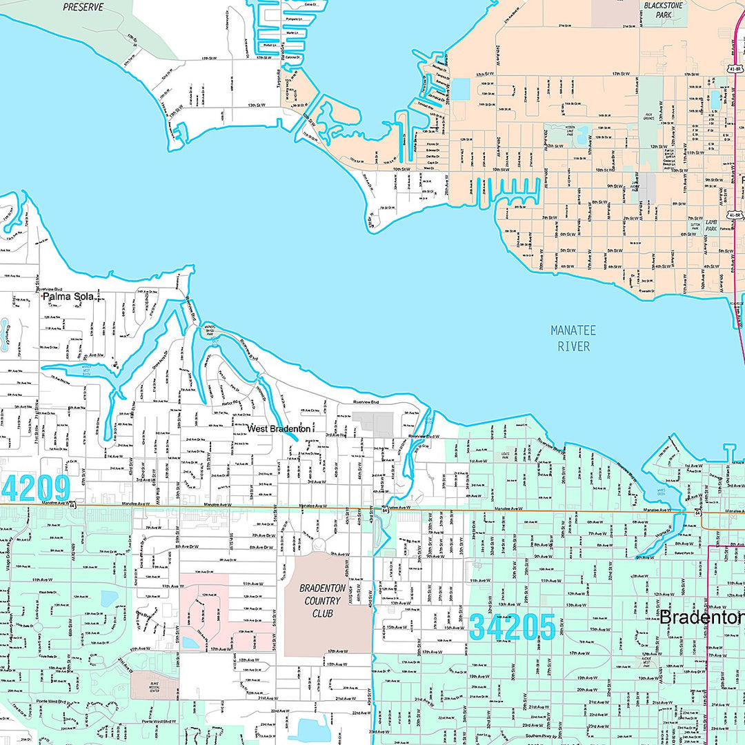 Premium Style Wall Map of Bradenton, FL
