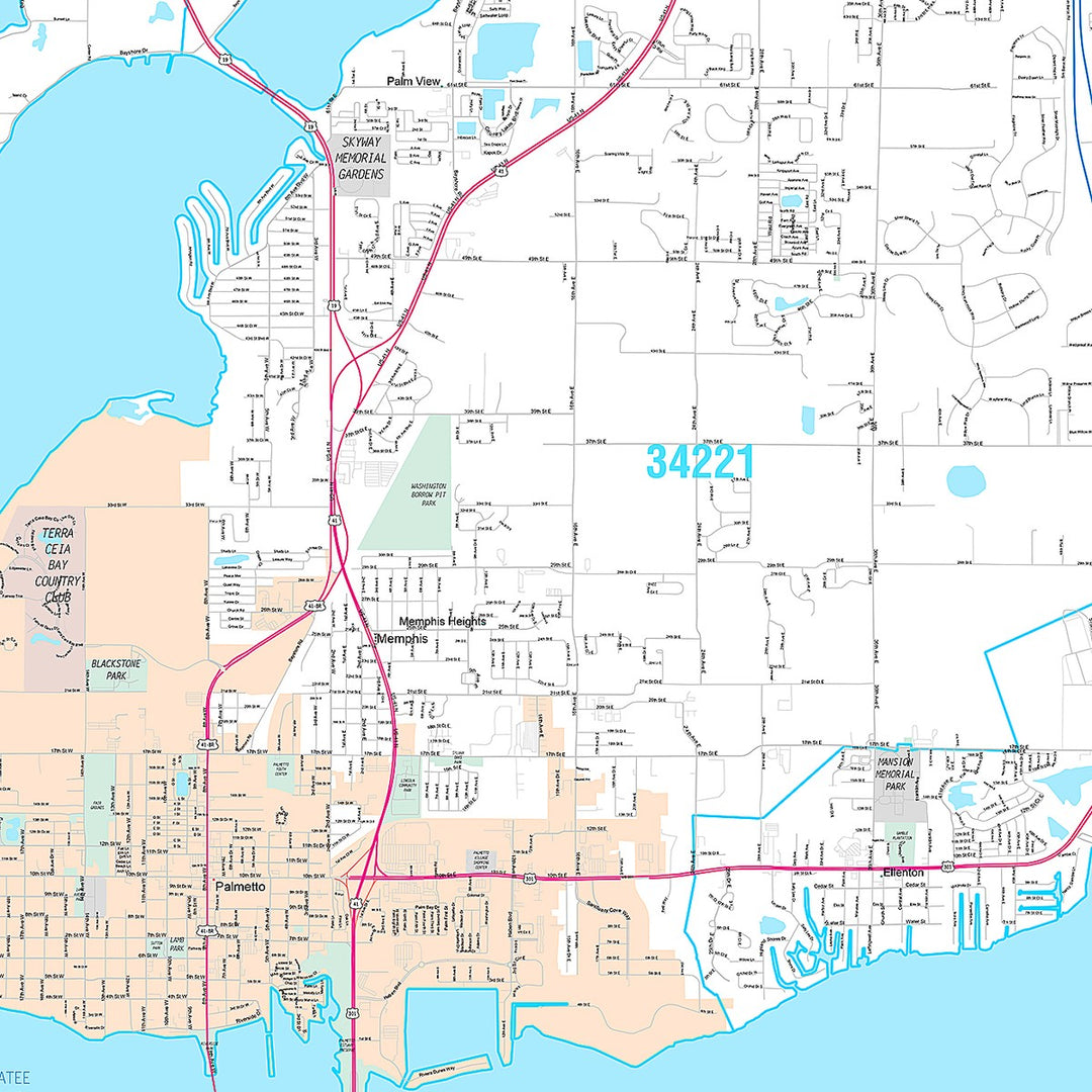 Premium Style Wall Map of Bradenton, FL