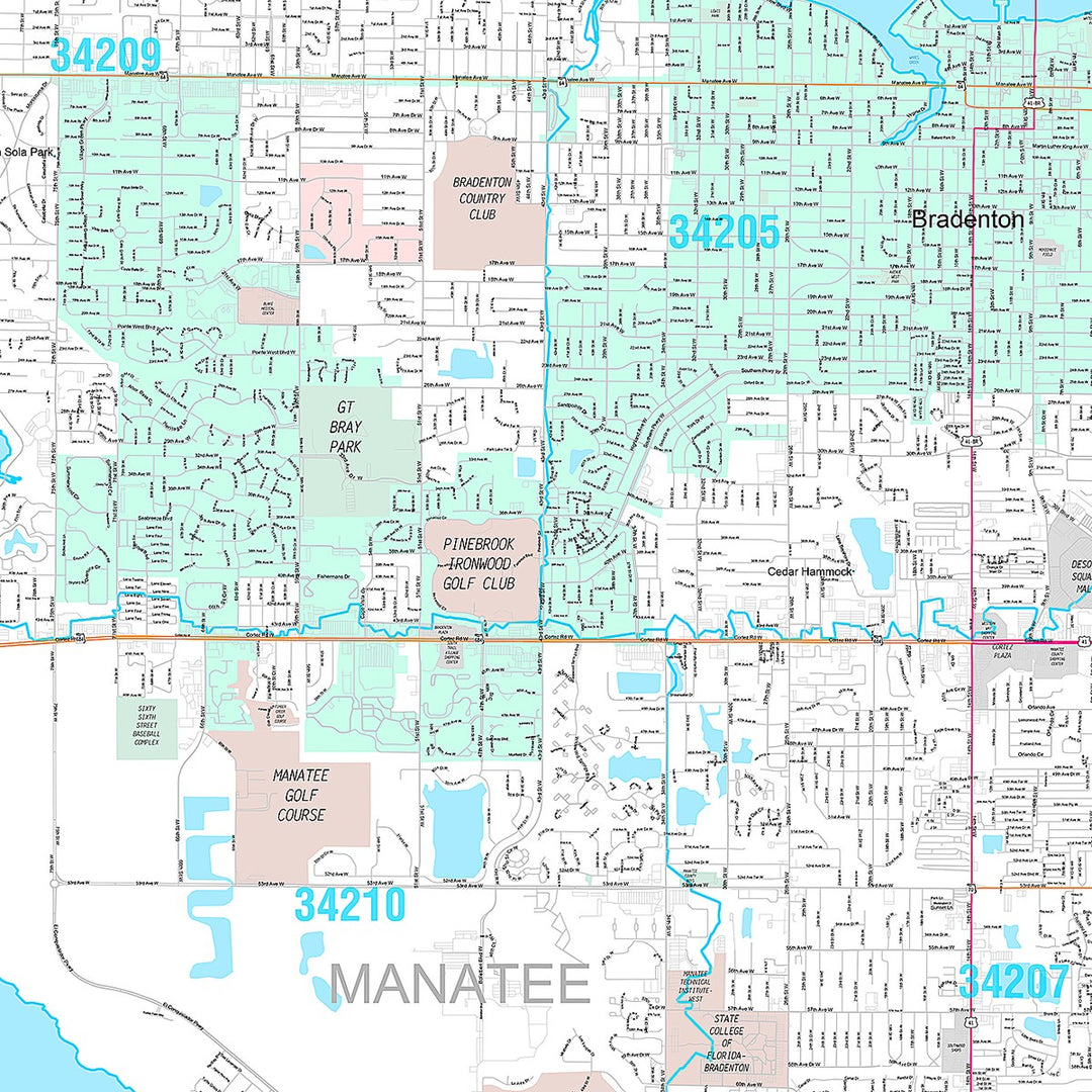 Premium Style Wall Map of Bradenton, FL