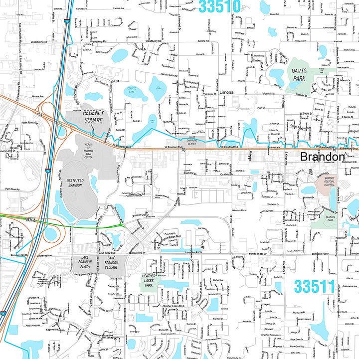 Premium Style Wall Map of Brandon, FL
