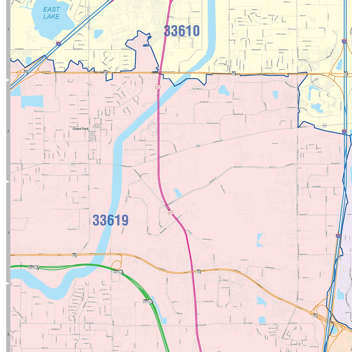 Color Cast Zip Code Style Wall Map of Brandon, FL