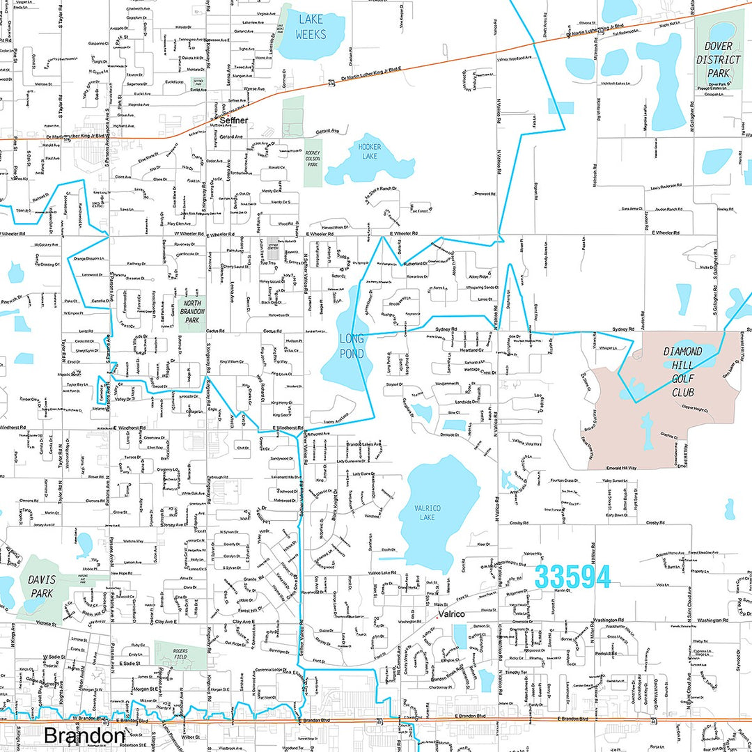 Premium Style Wall Map of Brandon, FL