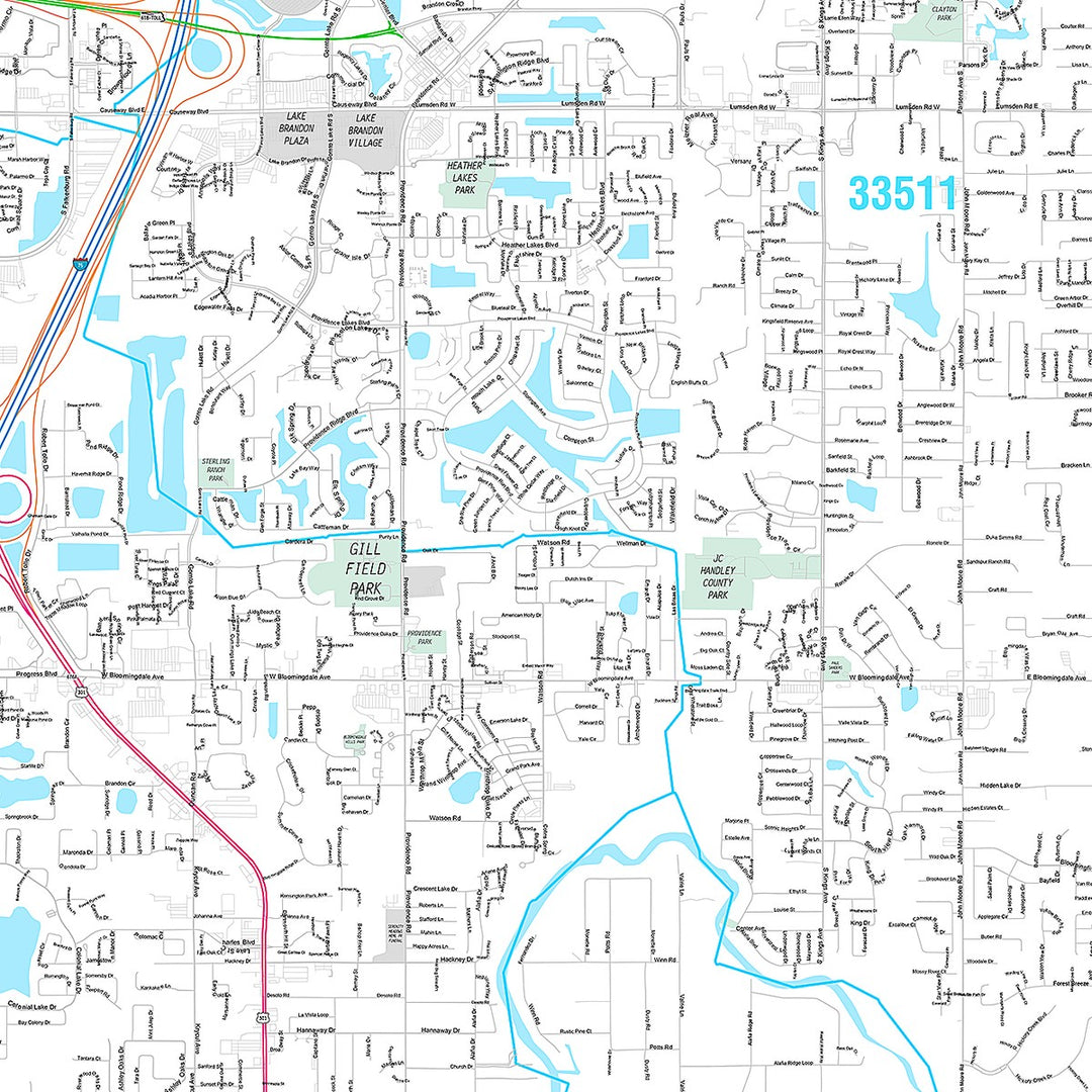 Premium Style Wall Map of Brandon, FL
