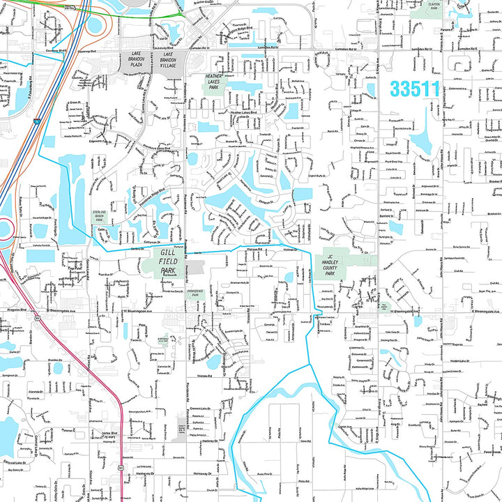 Premium Style Wall Map of Brandon, FL