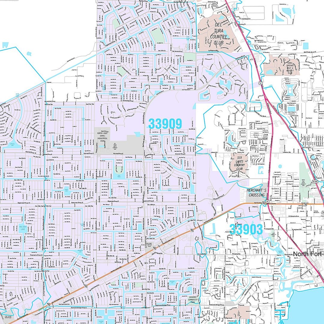 Premium Style Wall Map of Cape Coral FL.