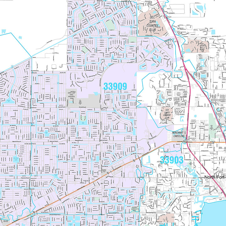 Premium Style Wall Map of Cape Coral FL.