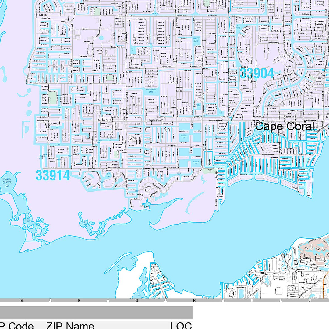 Premium Style Wall Map of Cape Coral FL.