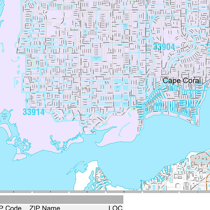 Premium Style Wall Map of Cape Coral FL.