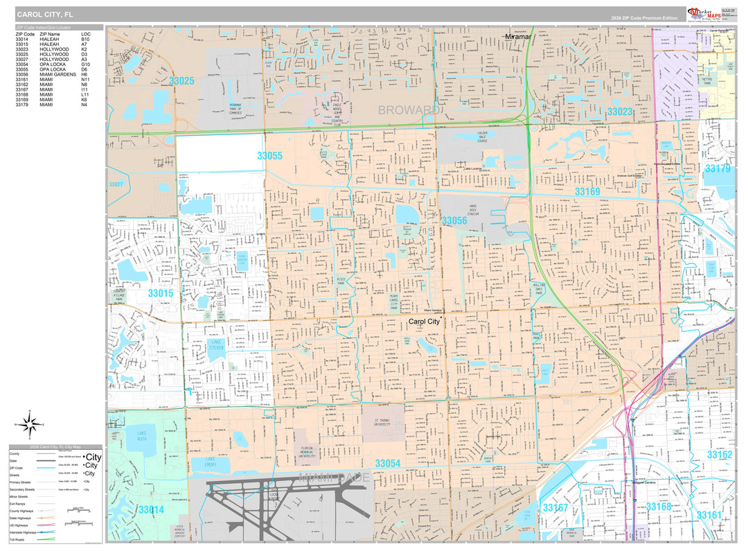 Premium Style Wall Map of Carol City, FL