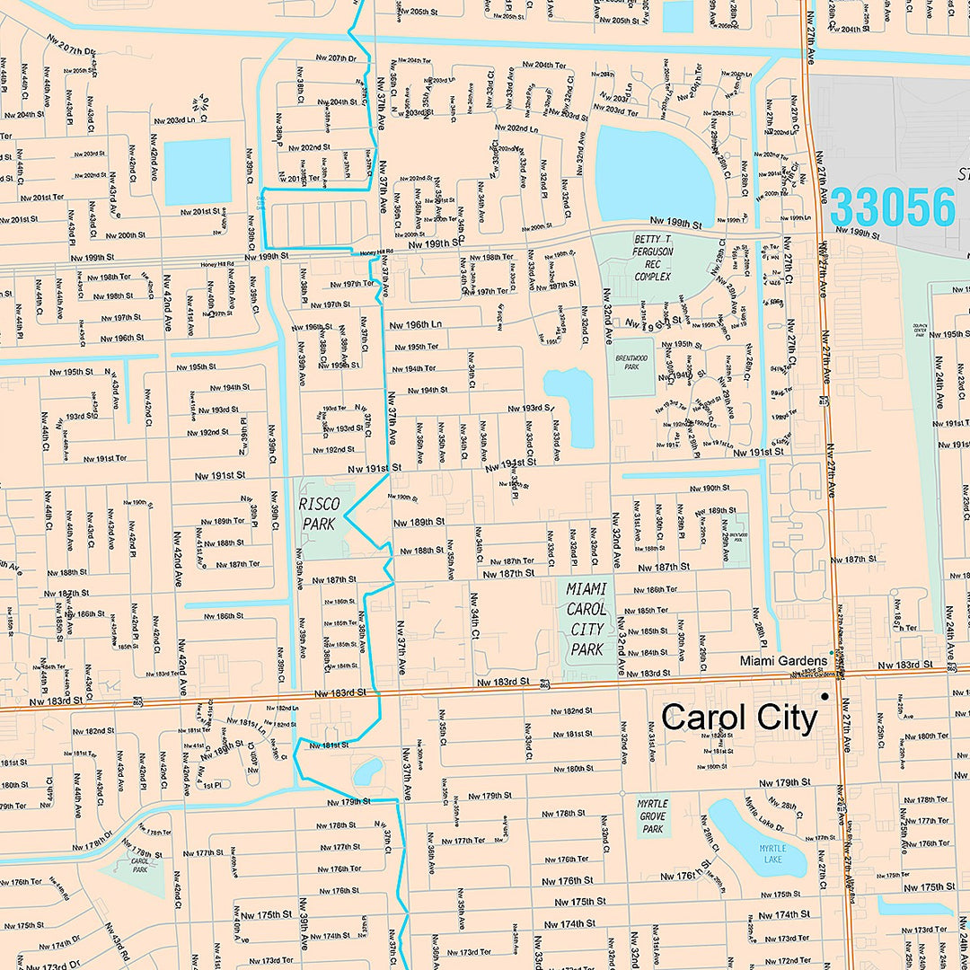 Premium Style Wall Map of Carol City, FL