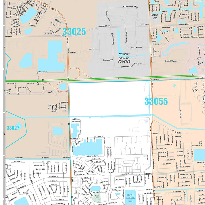 Premium Style Wall Map of Carol City, FL