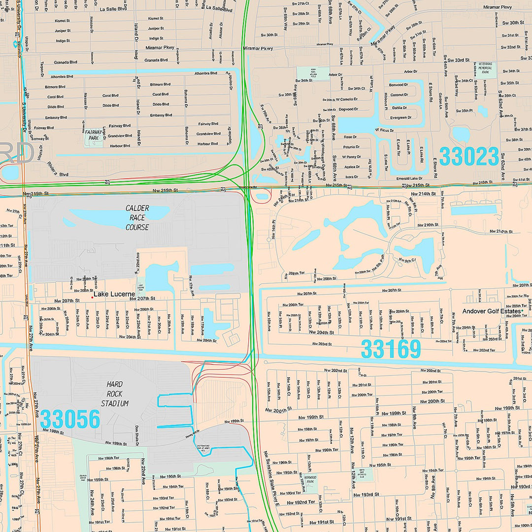 Premium Style Wall Map of Carol City, FL