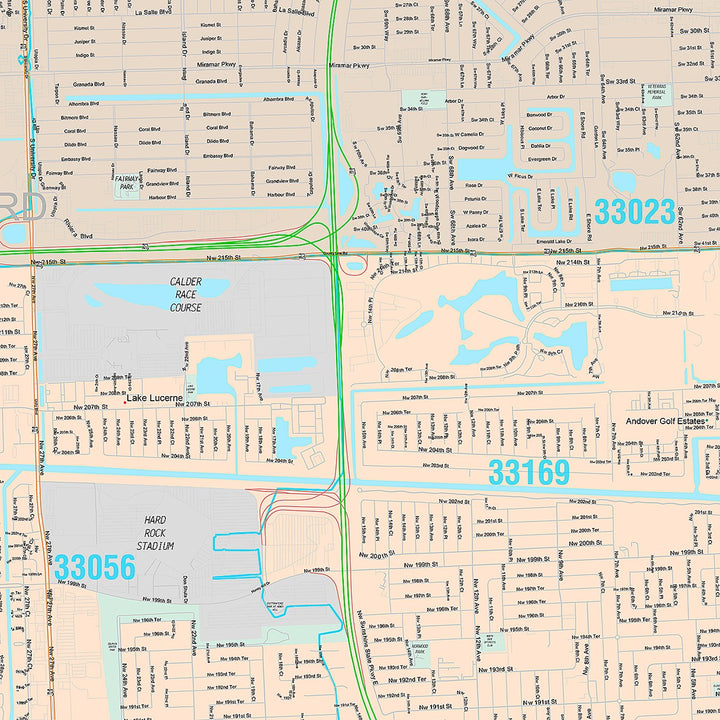 Premium Style Wall Map of Carol City, FL