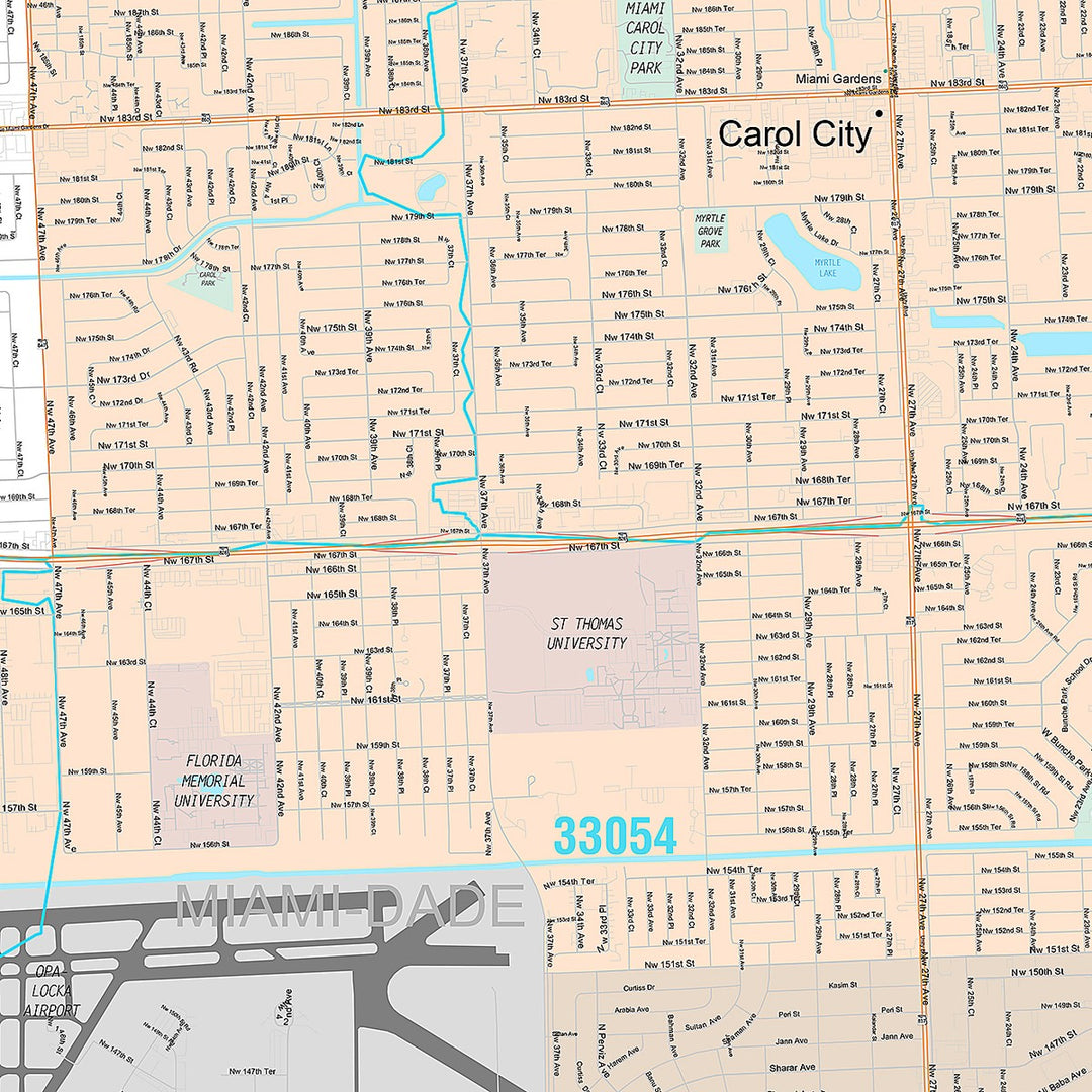 Premium Style Wall Map of Carol City, FL