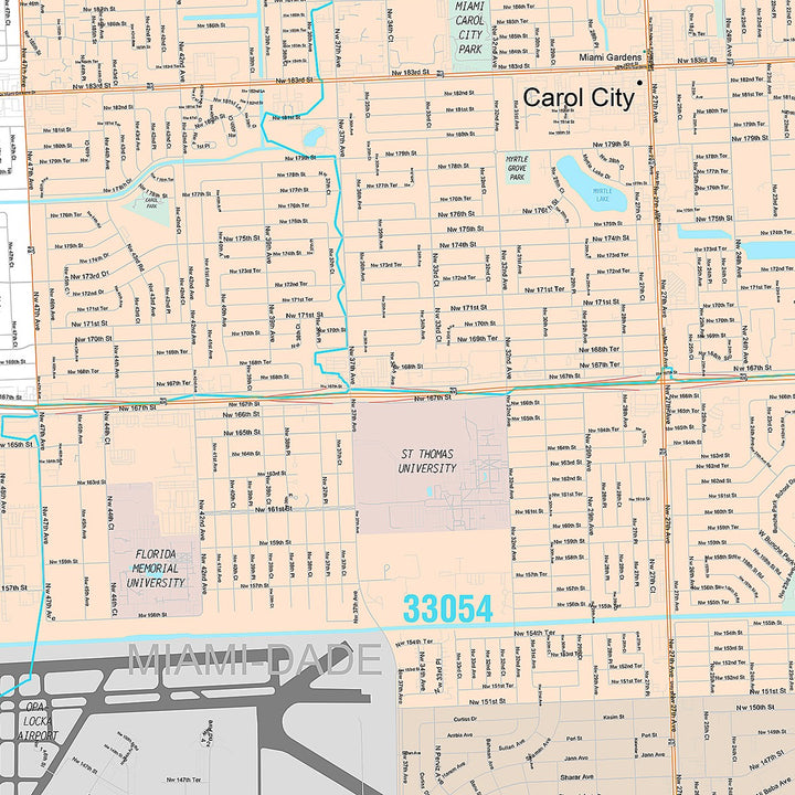 Premium Style Wall Map of Carol City, FL