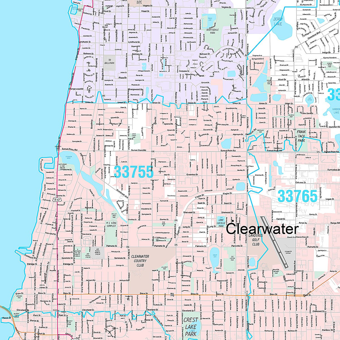Premium Style Wall Map of Clearwater, FL