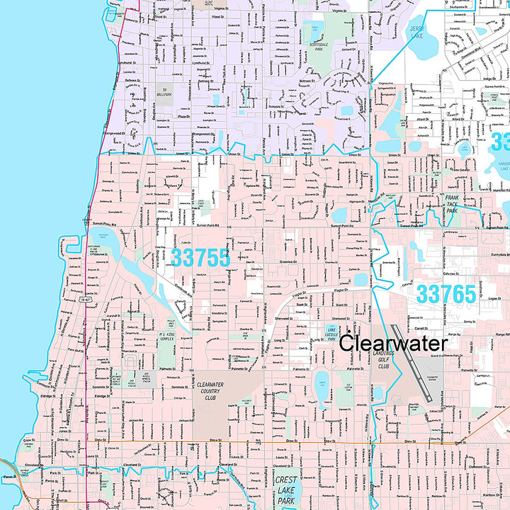 Premium Style Wall Map of Clearwater, FL
