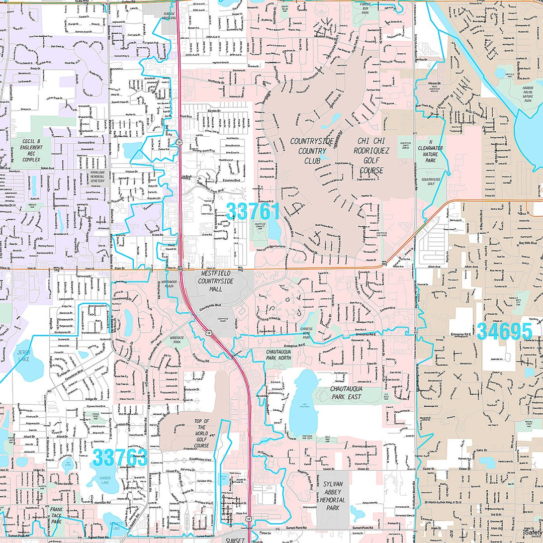 Premium Style Wall Map of Clearwater, FL