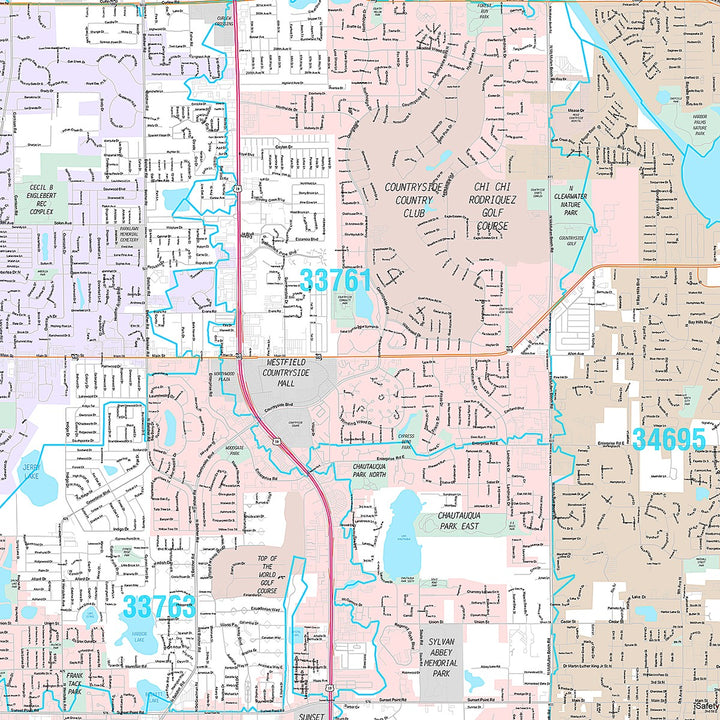 Premium Style Wall Map of Clearwater, FL
