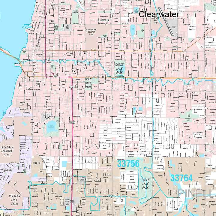Premium Style Wall Map of Clearwater, FL