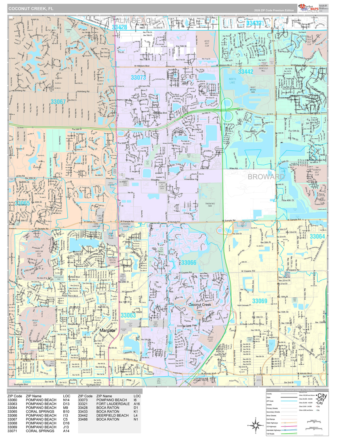 Premium Style Wall Map of Coconut Creek, FL