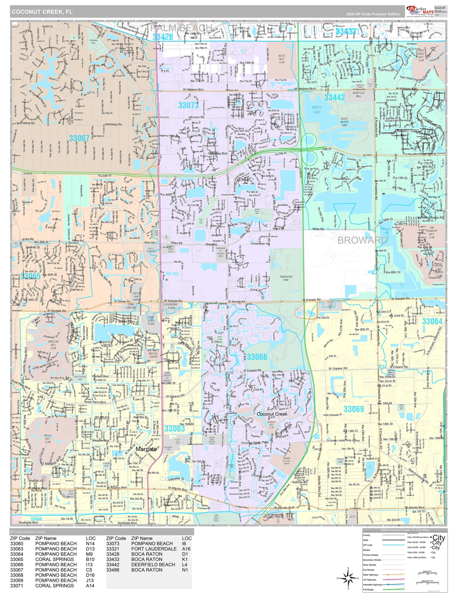 Premium Style Wall Map of Coconut Creek, FL