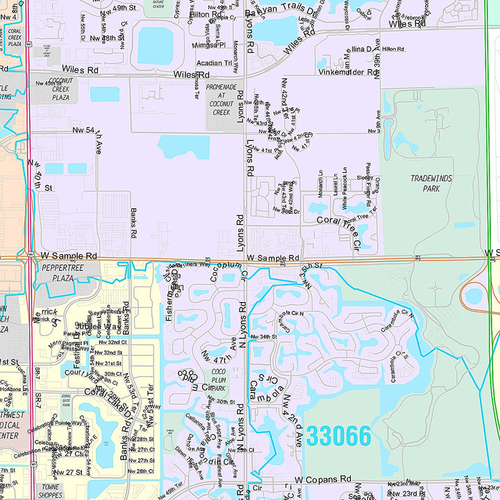 Premium Style Wall Map of Coconut Creek, FL