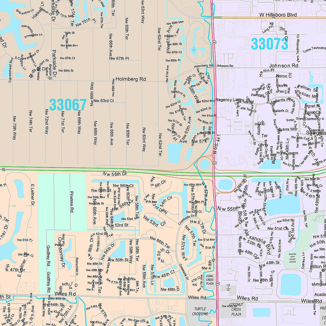 Premium Style Wall Map of Coconut Creek, FL