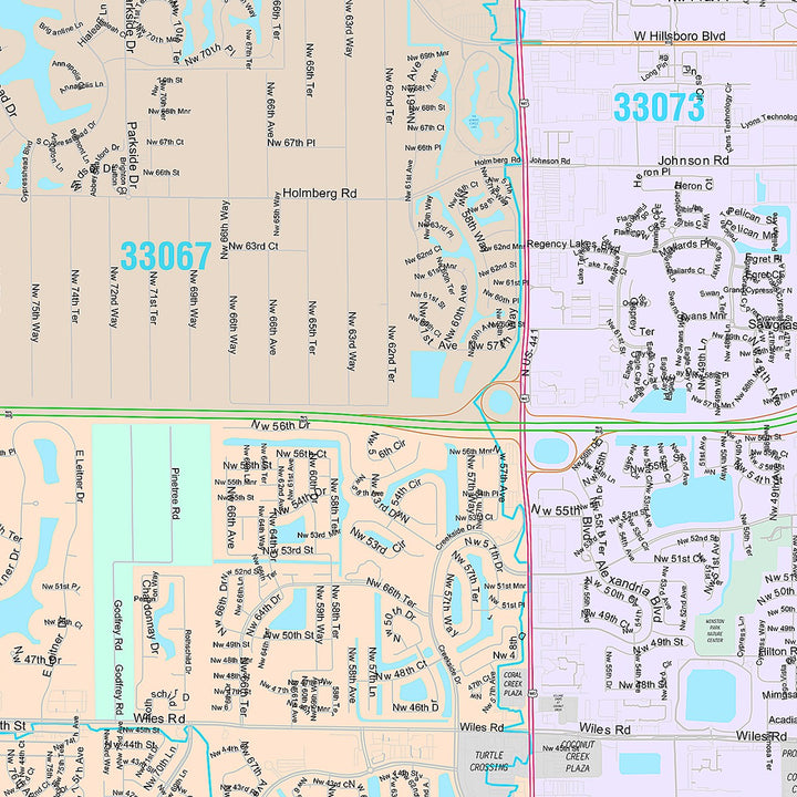 Premium Style Wall Map of Coconut Creek, FL