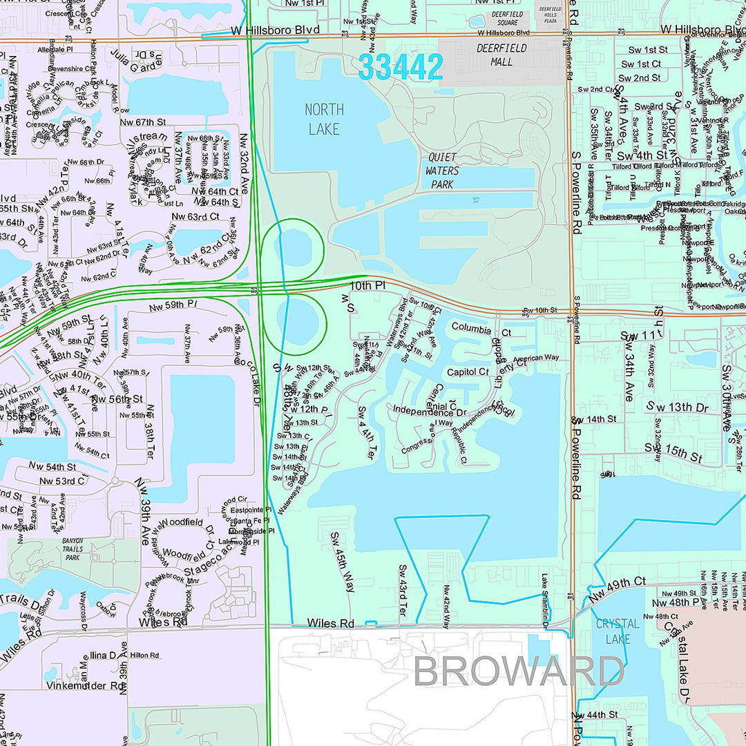 Premium Style Wall Map of Coconut Creek, FL