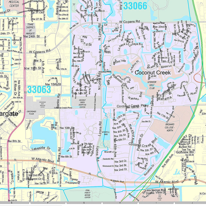 Premium Style Wall Map of Coconut Creek, FL
