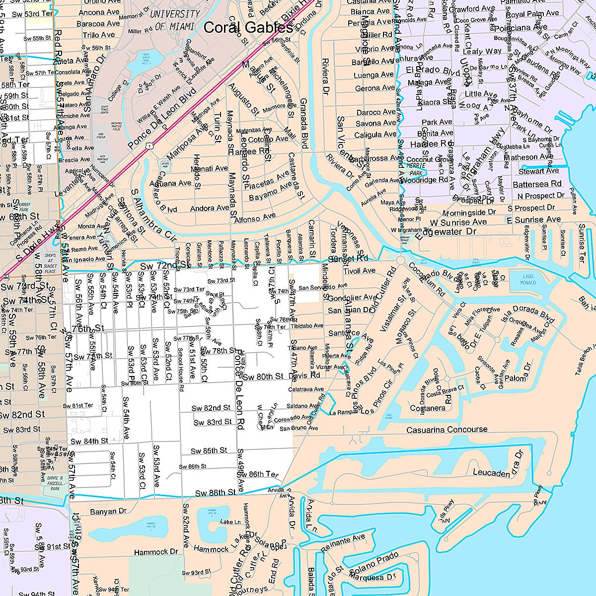 Premium Style Wall Map Of Coral Gables FL American Map Store Fl Coralgables 02 Detail Center 51d389dd C787 465f A4d5 