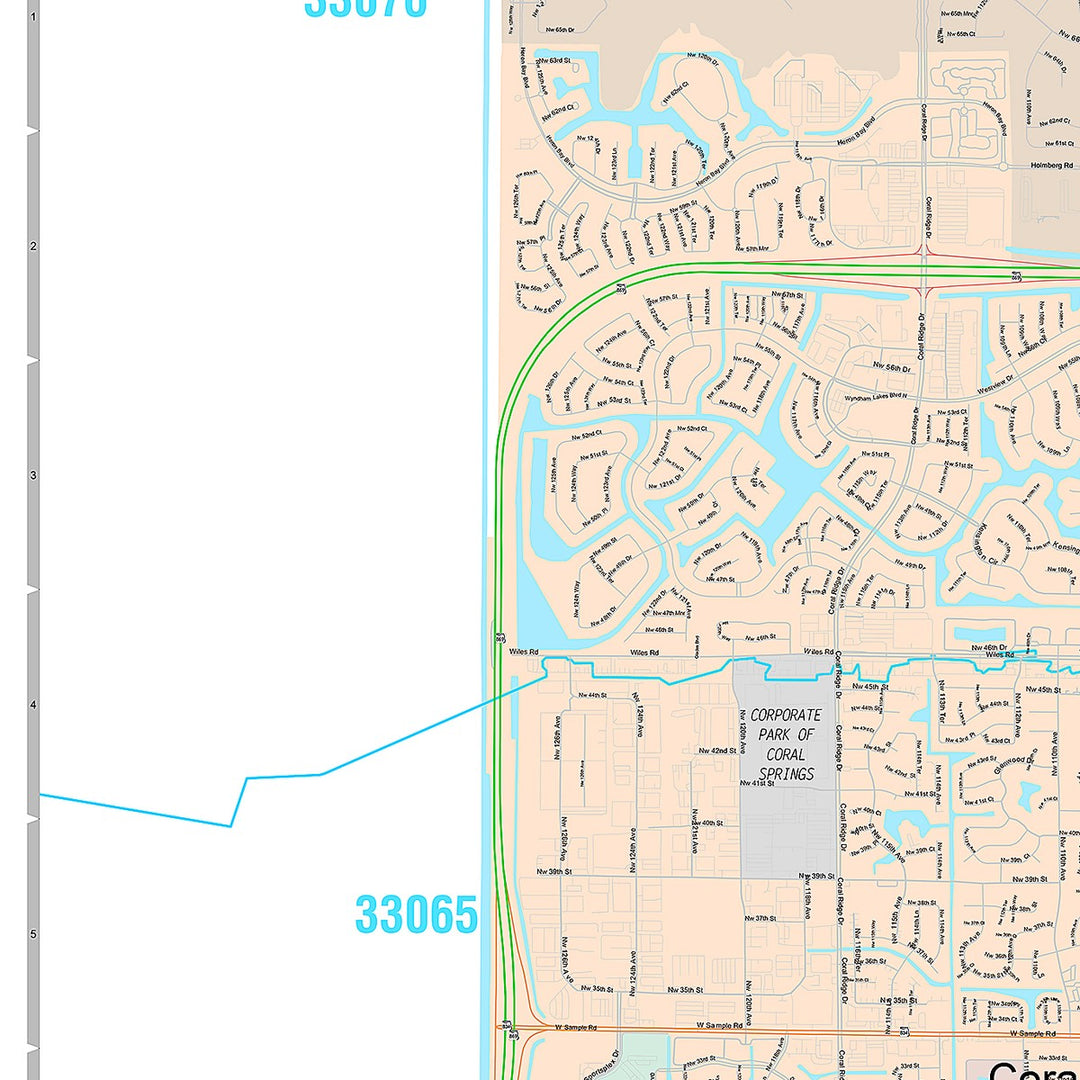 Premium Style Wall Map of Coral Springs, FL
