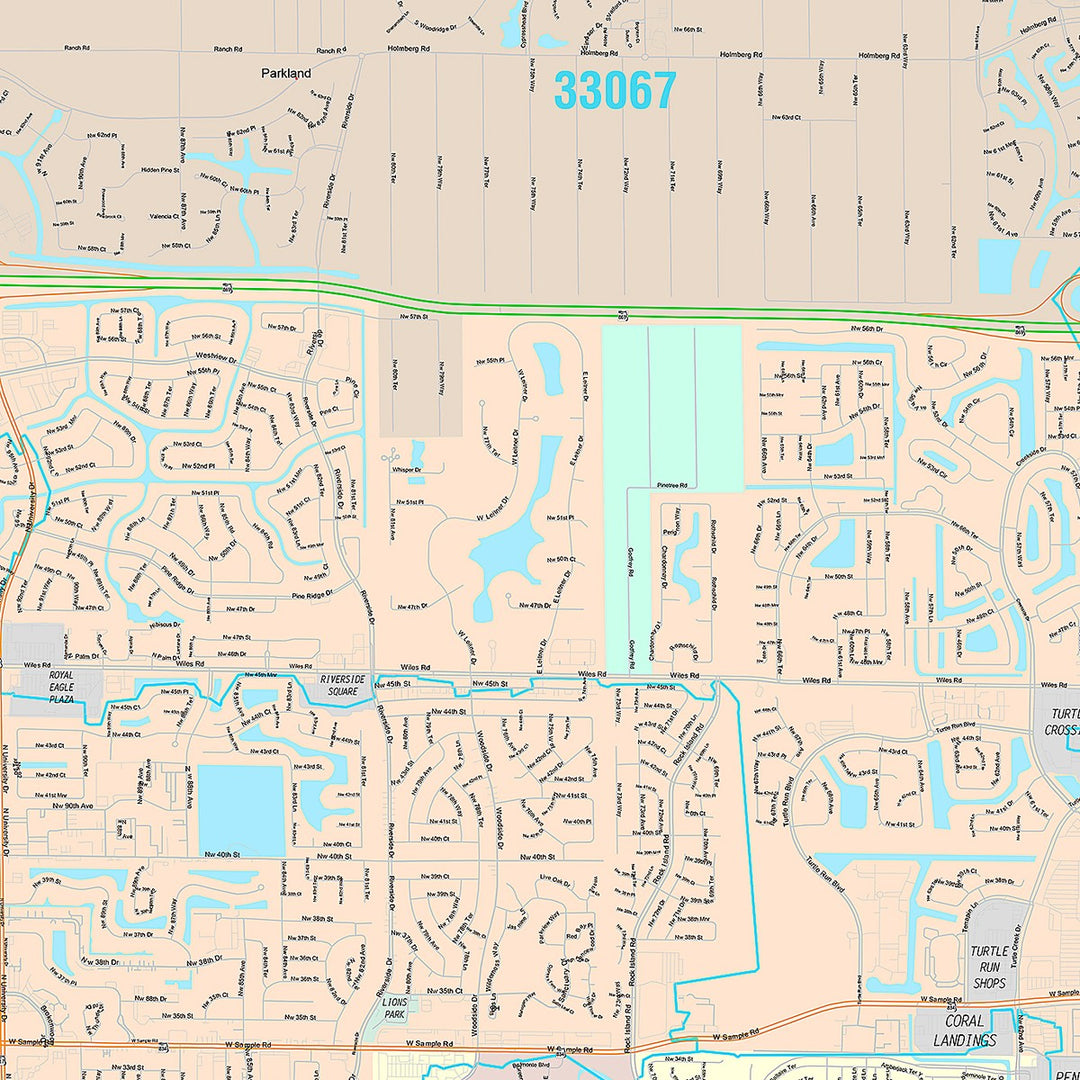 Premium Style Wall Map of Coral Springs, FL