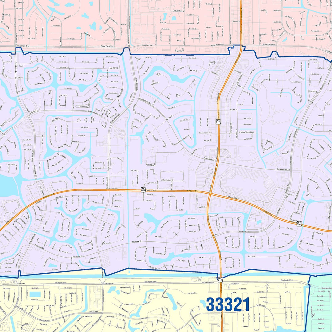 Color Cast Zip Code Style Wall Map of Coral Springs, FL – American Map ...