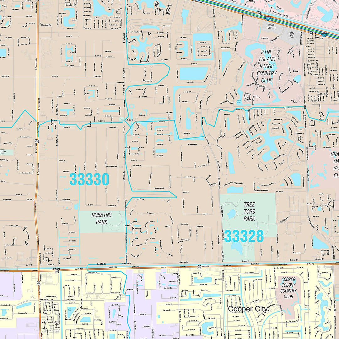 Premium Style Wall Map of Davie, FL