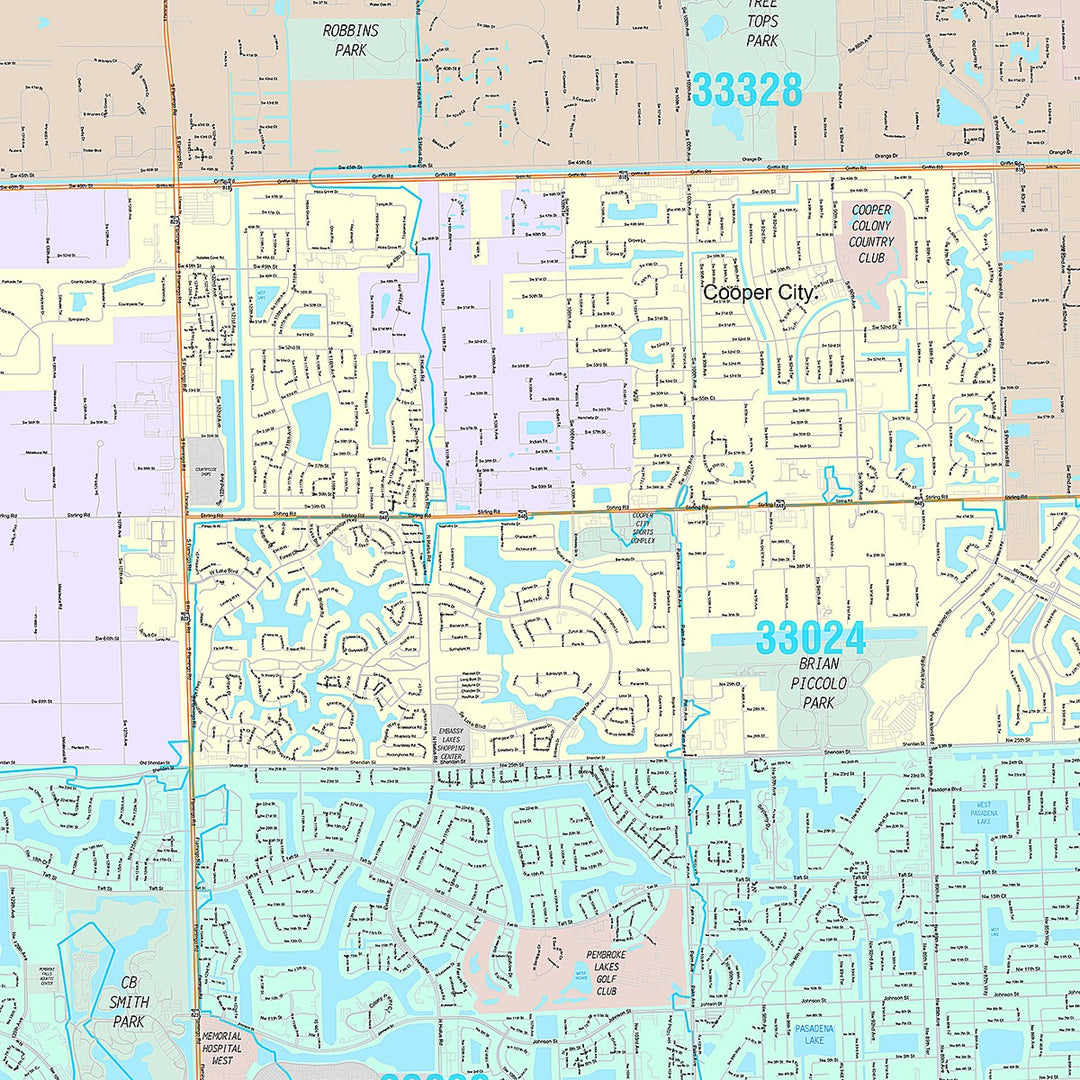 Premium Style Wall Map of Davie, FL