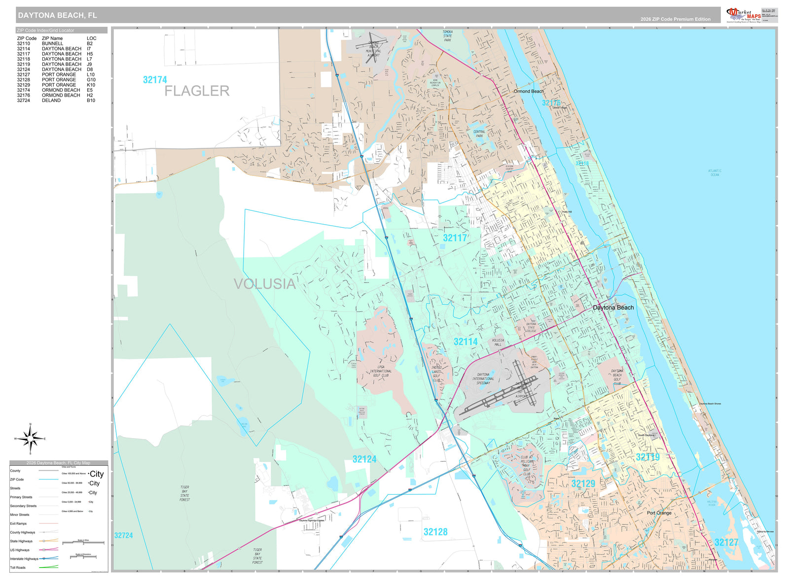 Premium Style Wall Map of Daytona Beach, FL