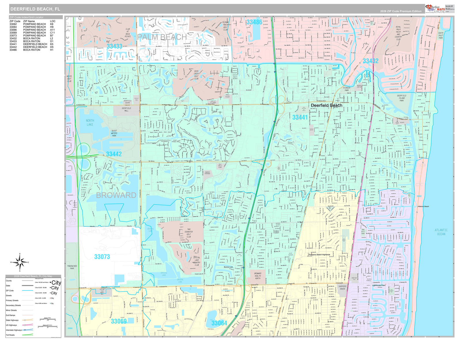 Premium Style Wall Map of Deerfield Beach, FL