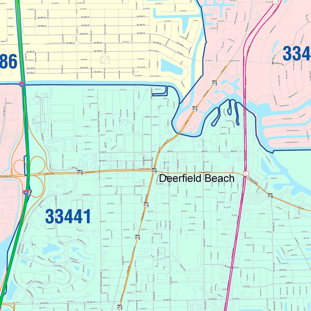 33441 Zip Code Color Cast Zip Code Style Wall Map of Deerfield Beach, FL – American ...
