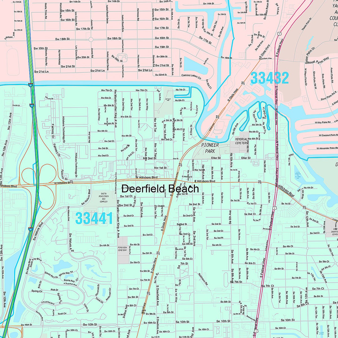 Premium Style Wall Map of Deerfield Beach, FL