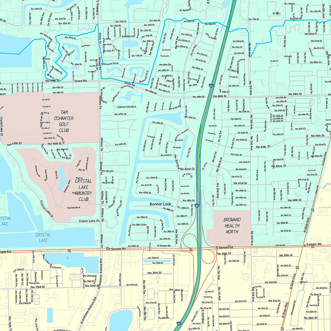 Premium Style Wall Map of Deerfield Beach, FL