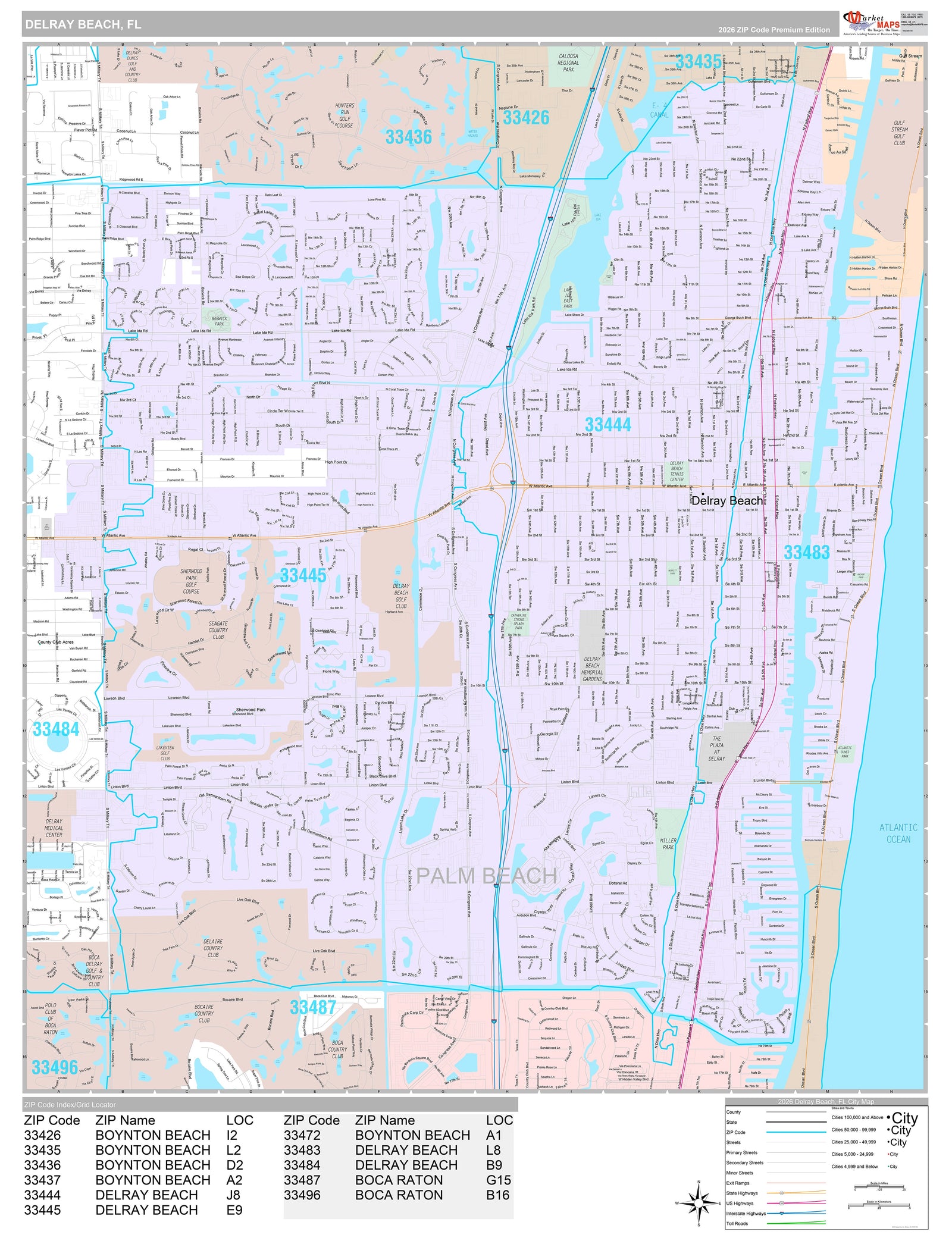 Premium Style Wall Map of Delray Beach, FL