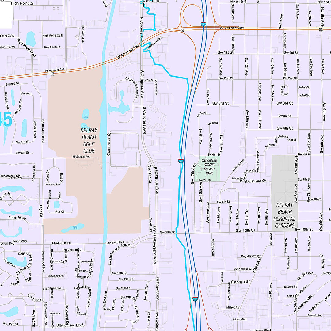 Premium Style Wall Map of Delray Beach, FL