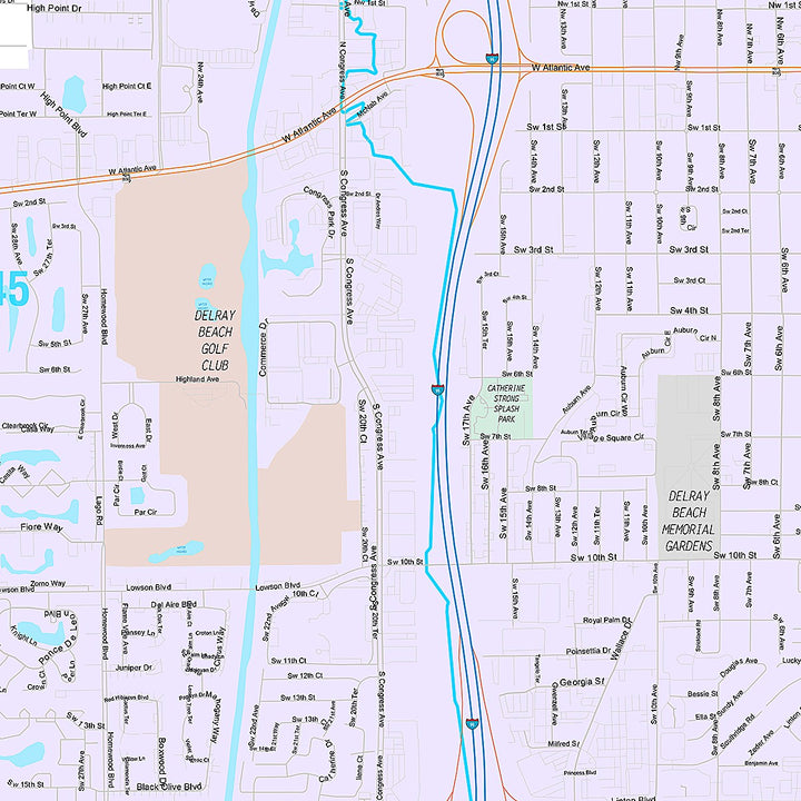 Premium Style Wall Map of Delray Beach, FL